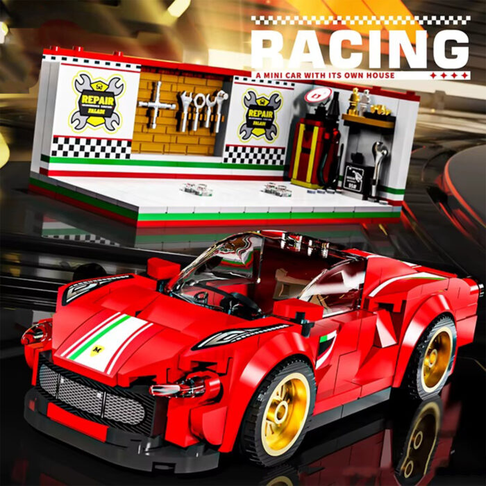 პატარა მანქანა პოდიუმით - წითელი