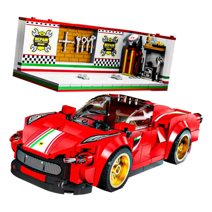 პატარა მანქანა პოდიუმით - წითელი