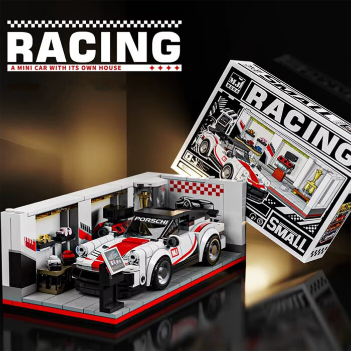 პატარა მანქანა პოდიუმით - თეთრი