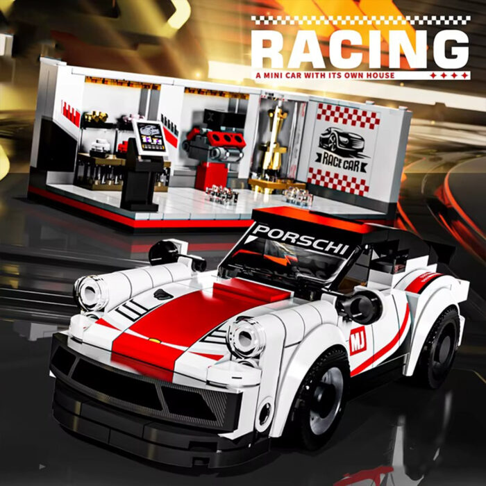 პატარა მანქანა პოდიუმით - თეთრი