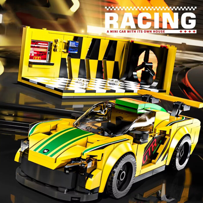 პატარა მანქანა პოდიუმით - ყვითელი